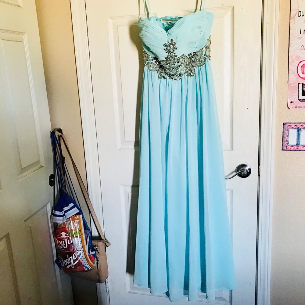 ✨SOLD  Teal Strapless Formal Dress - Picture 2 of 8